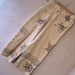NWT FREE PEOPLE TAHITI EMBROIDERY CARGO PANTS